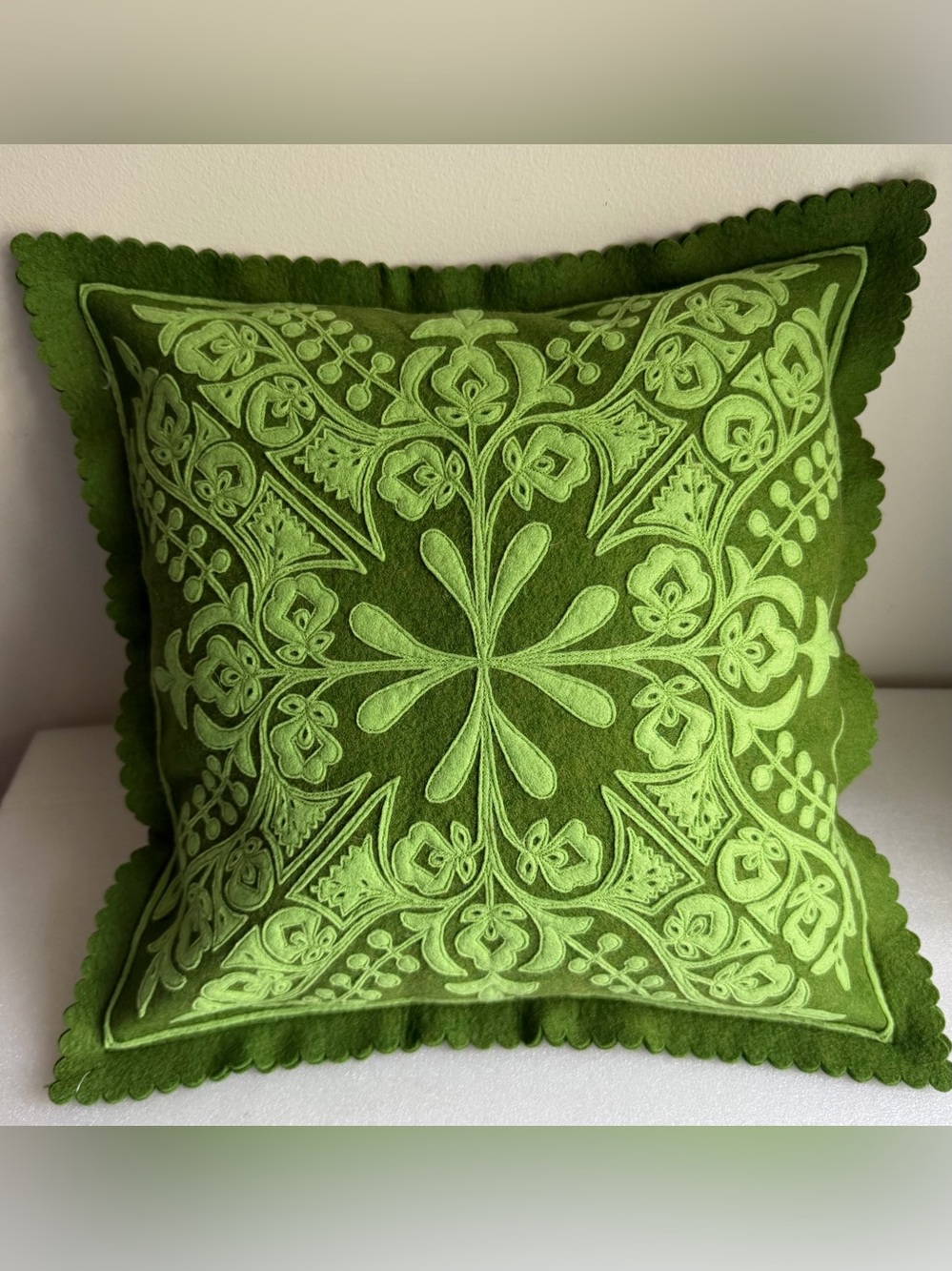 Sandor Hungary Retired NOS Green Folk Art Wool Pillow Cover 16x16 interior decor
